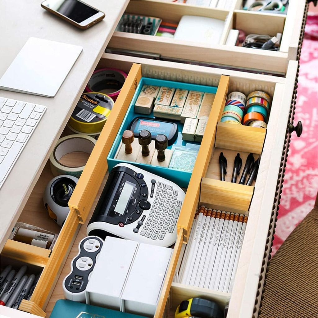 Erweiterbare Bambus-Ladeverteilungen - verstellbare Lade-Organisatoren für Küchenutensilien - Kleidung - Werkzeuge - Badezimmer - Babylade (Set v...