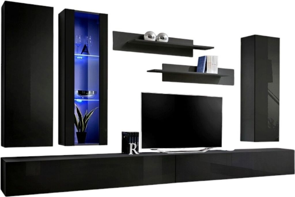 TV-Möbel FLY E4 Design, in glänzendem Schwarz. Modernes und trendiges Hängemöbel für Ihr Wohnzimmer.
