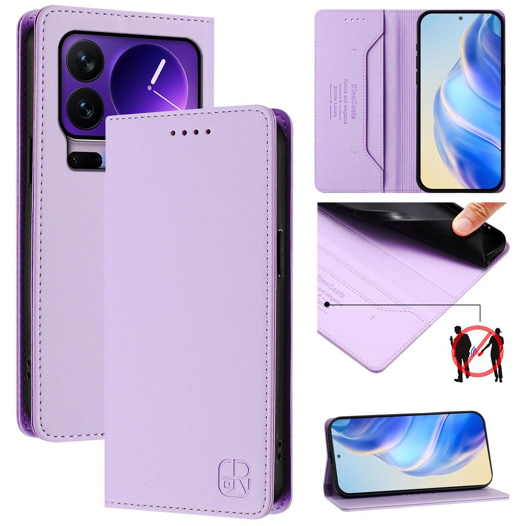 Lederhülle für Xiaomi 17 Pro Hülle Flip Brieftasche Kartenfächern Ständer Schutzhülle Violett