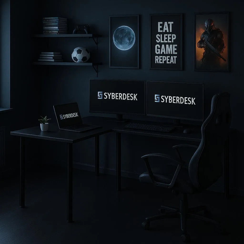 Bureau d'Angle Gaming Noir 197 cm SyberDesk Pro pour Setup Multi-Écran - 8