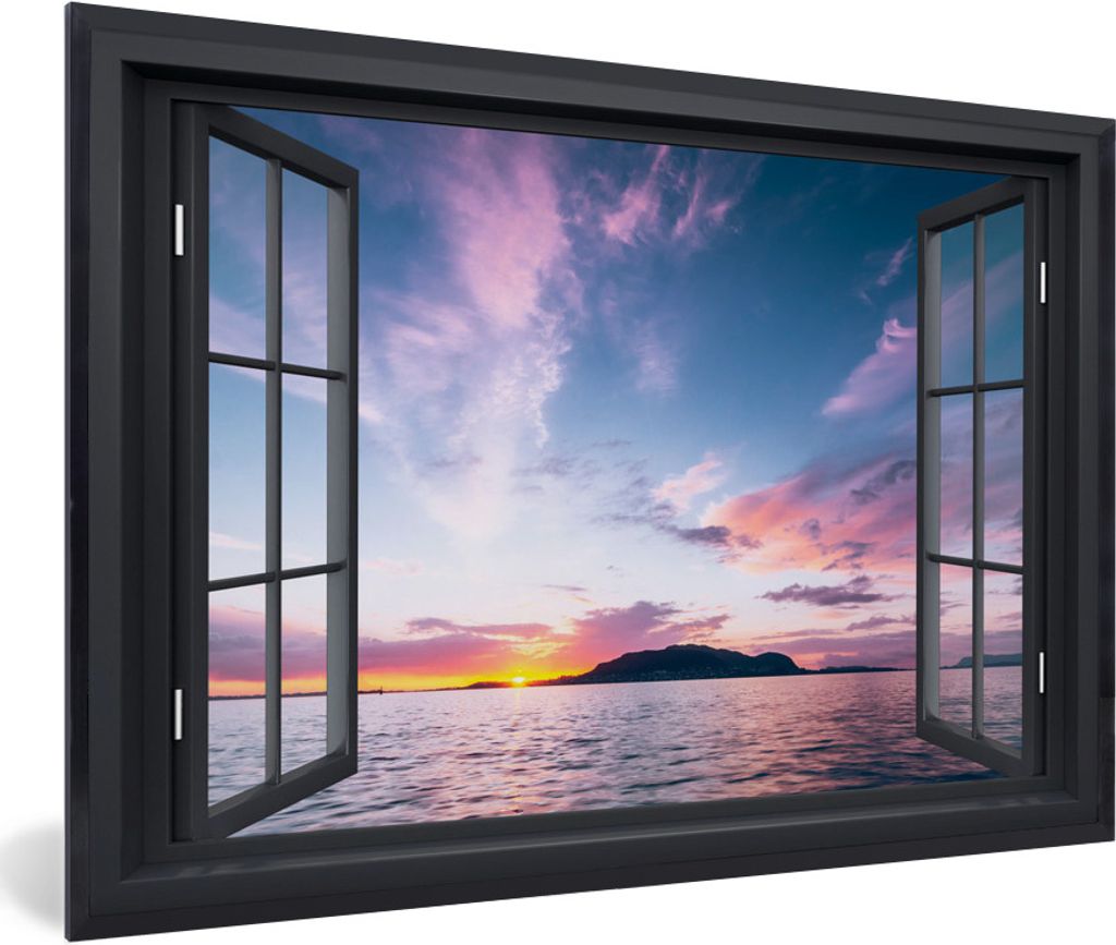 MuchoWow MuchoWow Gerahmtes Poster Mit Blick auf - Meer - Sonnenuntergang 60x40 cm - Poster mit zchwarzem Bilderrahmen - Printing - Wanddeko Sc...