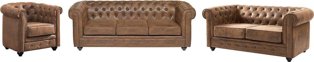 Couchgarnitur 3+2+1 - Microfaser - Vintage-Look - Produktbild 