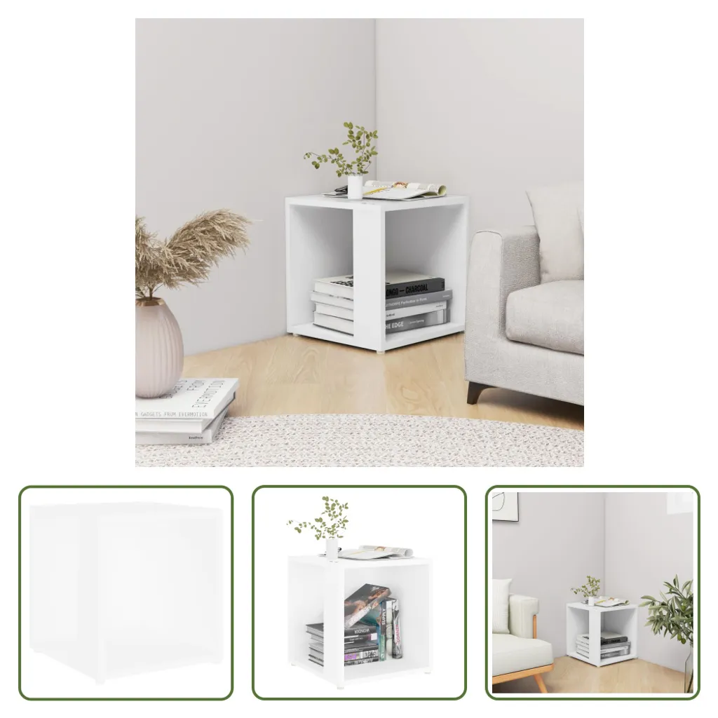Petite table d'appoint 33cm blanche résistante en bois composite durable - 8