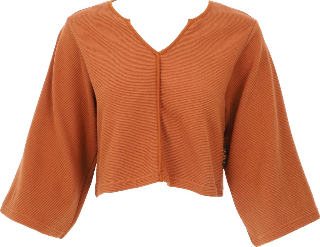 Einfarbiges Basic Shirt, Cord Ripp Langarmshirt aus Biobaumwolle - Caramel, Damen, Braun, Baumwolle(Bio),Elasthan, Größe: XL