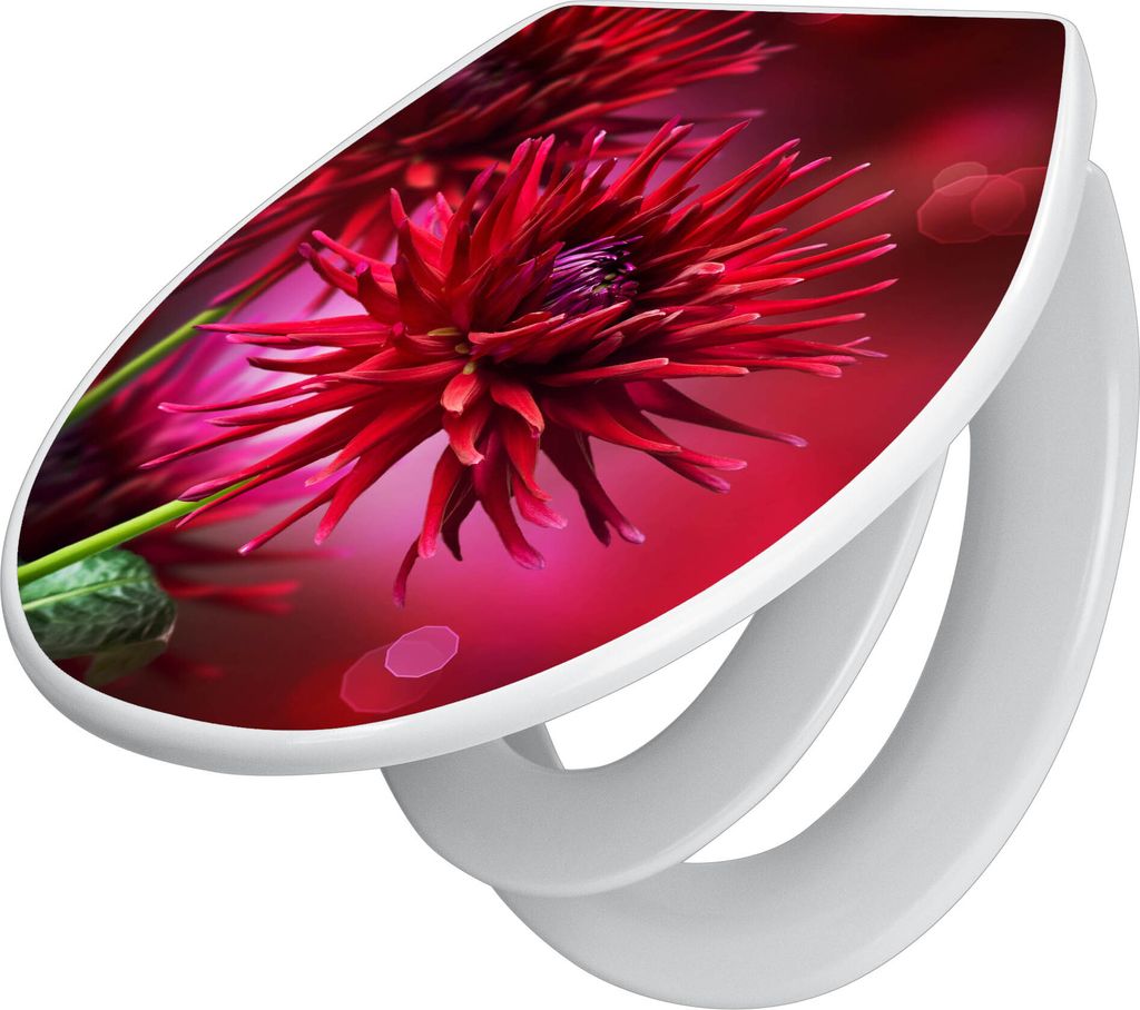 banjado Familien WC Sitz mit Absenkautomatik 37x44,5x5cm -Rote Dahlien - Klodeckel/Klobrille mit kindersitz aus hochwertigem Polypropylen - univers...