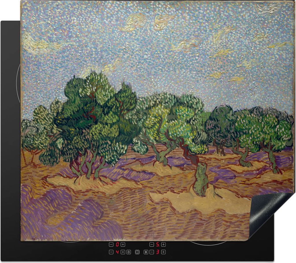 KitchenYeah Herdabdeckplatte Olivenhain mit hellblauem Himmel - Vincent van Gogh , 59x51cm, Küche Deko, Glaskeramikkochfeld Herdabdeckung, Abdec...