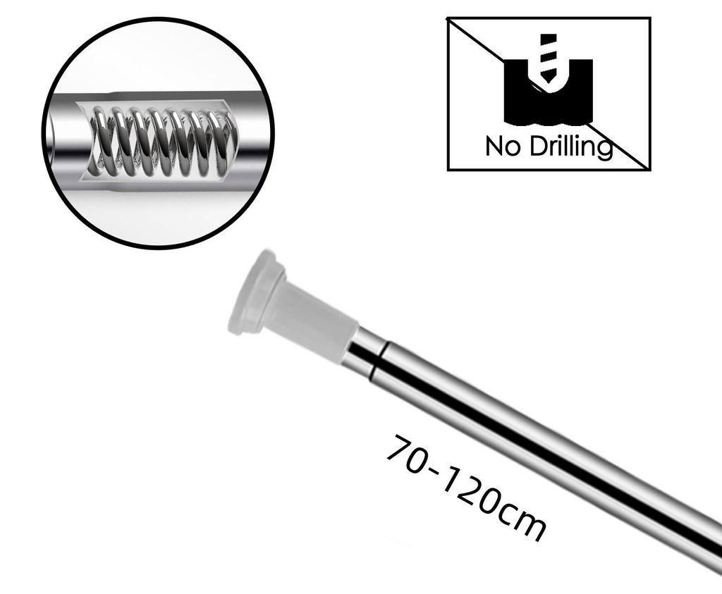 Eikuavons Edelstahl Duschvorhangstange 70-120 cm, Teleskopstange Klemmstange ohne Bohren, Ø25 mm