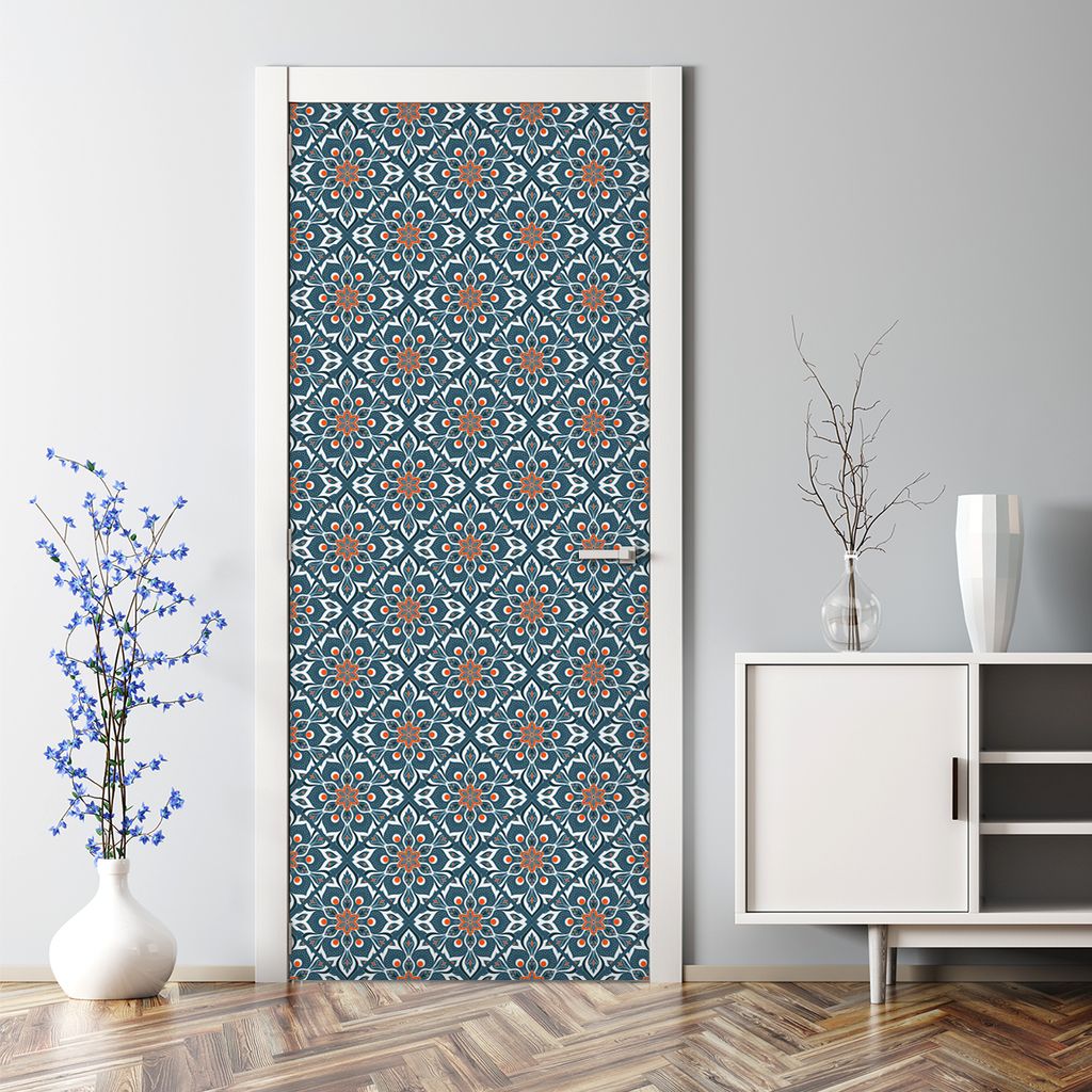 Dekorative Türposter selbstklebend Klebefolie Wandaufkleber Türaufkleber Paisley rosa blau 70 x 200 cm