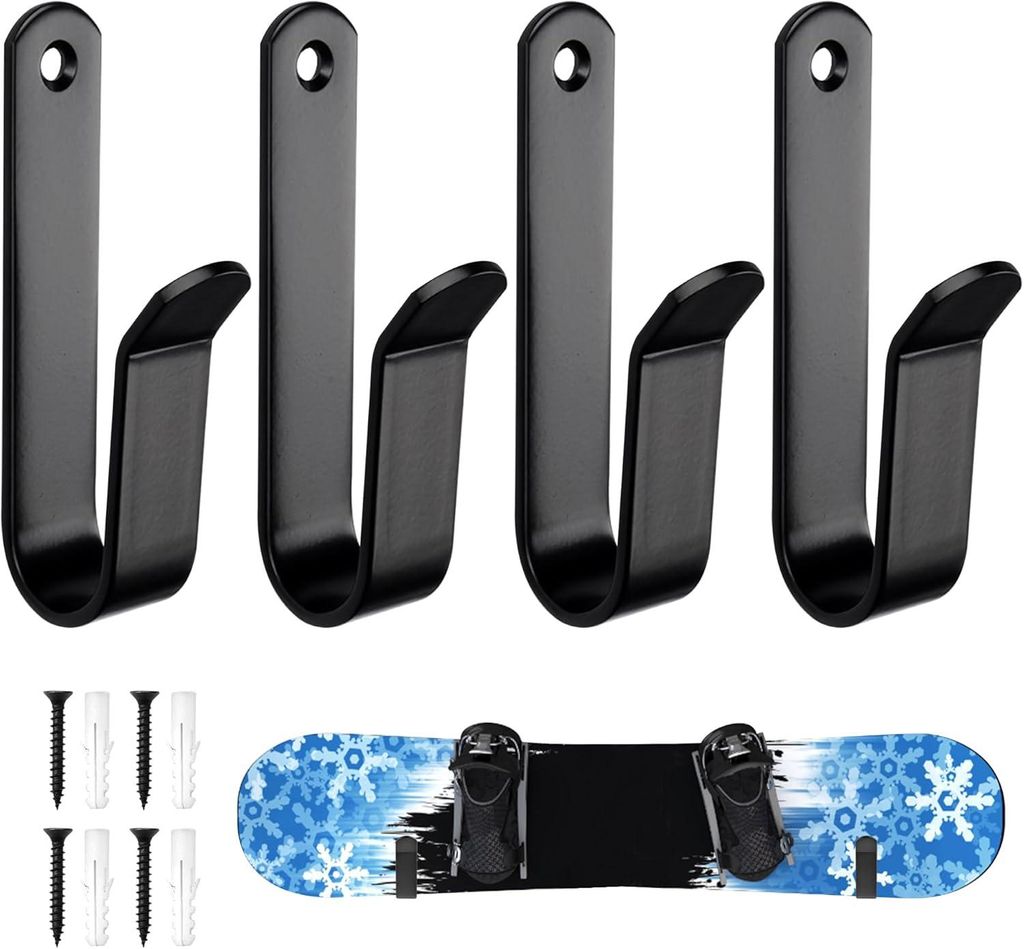 Metall Skateboard Wandhalterung, 4er Set, Tiefe U-Haken für Skateboard, Snowboard, Surfboard, 3mm Stahl Longboard Halter