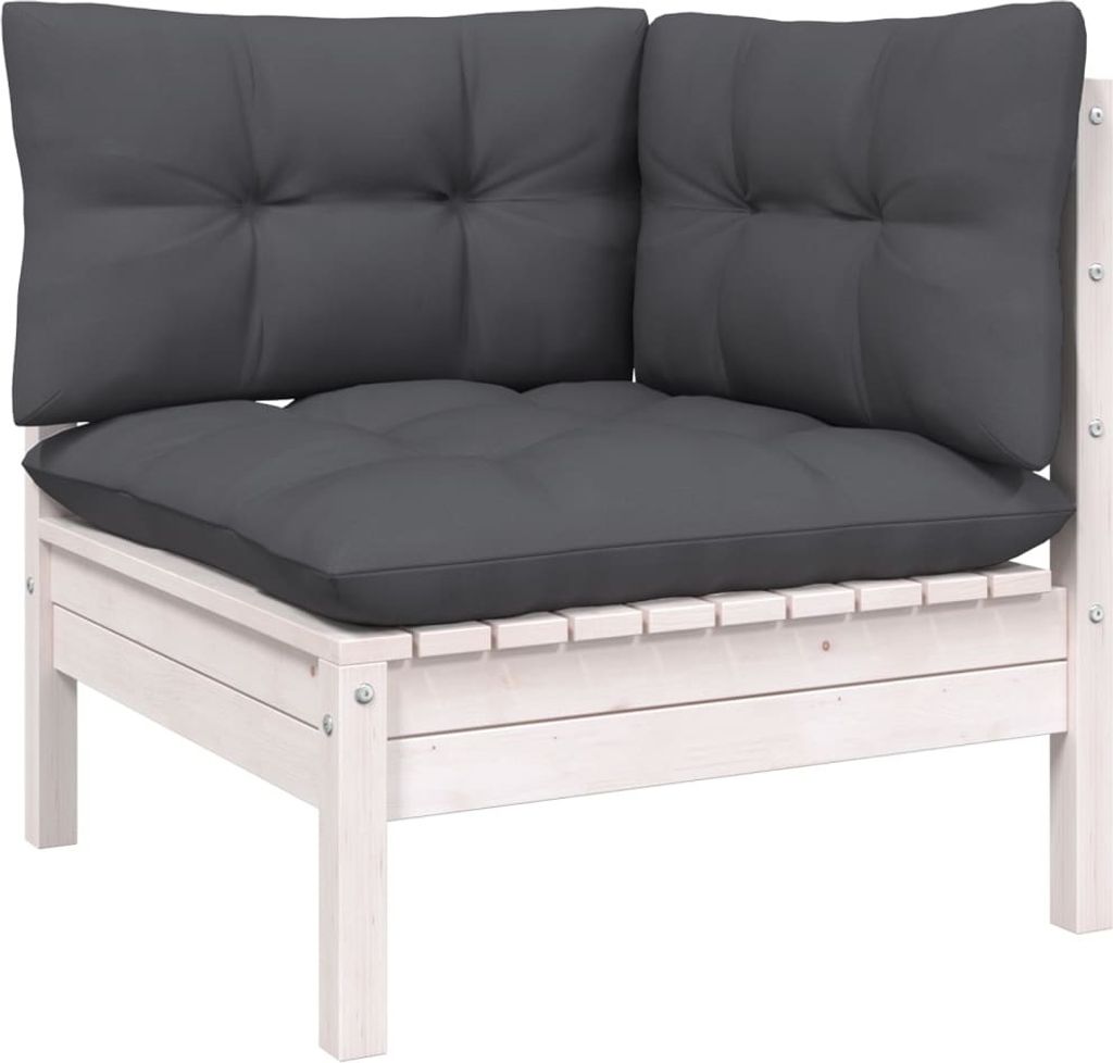9-tlg. Garten-Lounge-Set mit Kissen Weiß Kiefer Massivholz