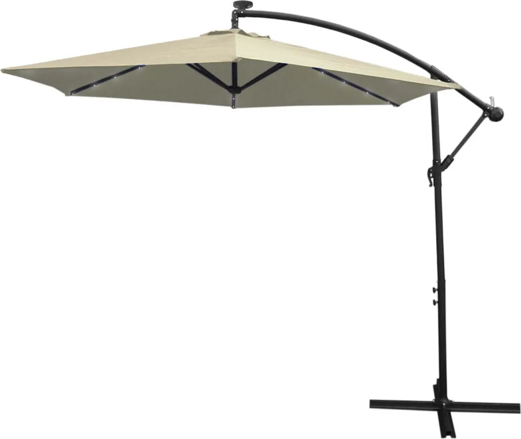 Parasol 3m à manivelle avec LED Crème : ombre fraîche et lumière nuit