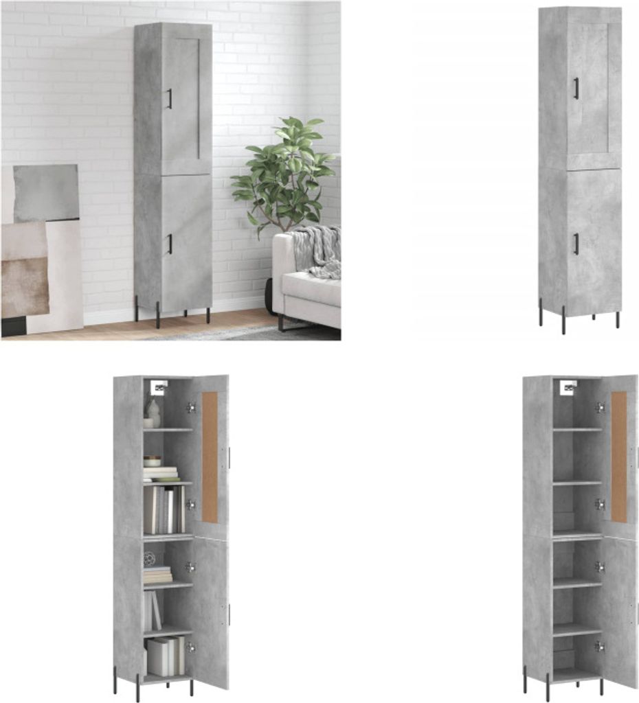 vidaXL Highboard Betongrau 34,5x34x180 cm Holzwerkstoff - Highboard - Highboards - Sideboard - Schrank