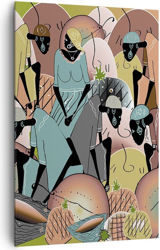 Bild auf Leinwand - Leinwandbild - Einteilig - Afrikanisch Grafik Frauen - 80x120cm - Wand Bild - Wanddeko - Wandbilder - Leinwanddruck - Wanddekor...