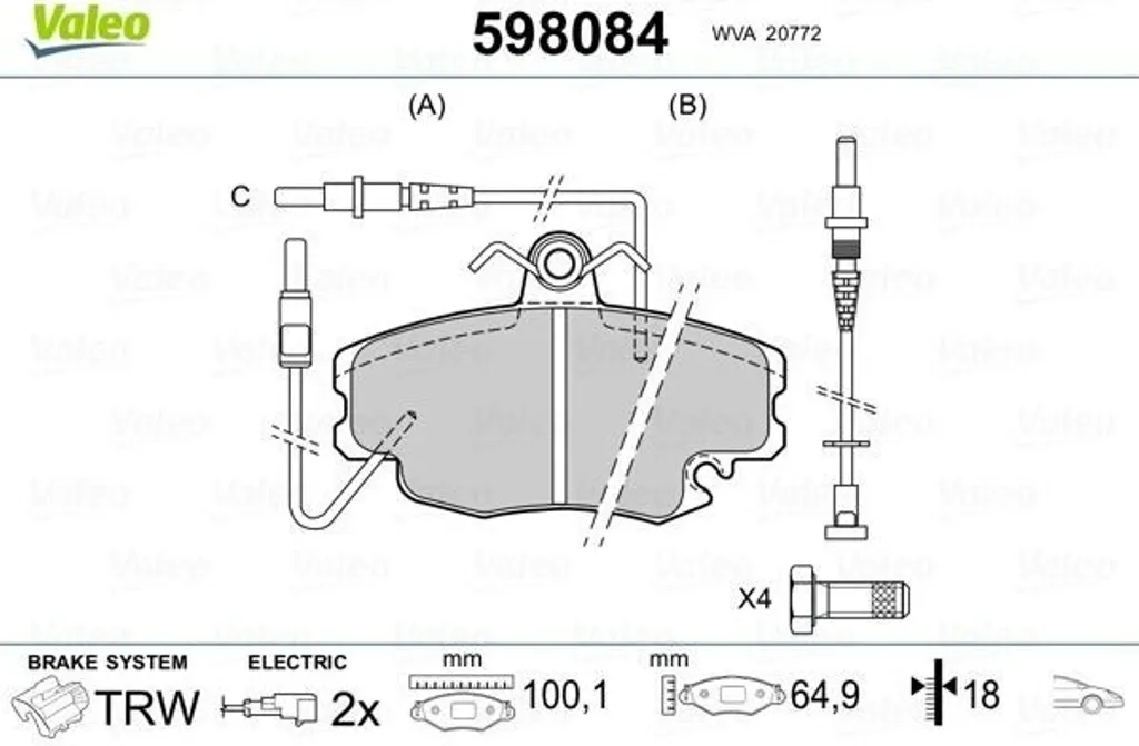 Plaquettes de frein silencieuses Valeo 598084 pour Clio et Sandero
