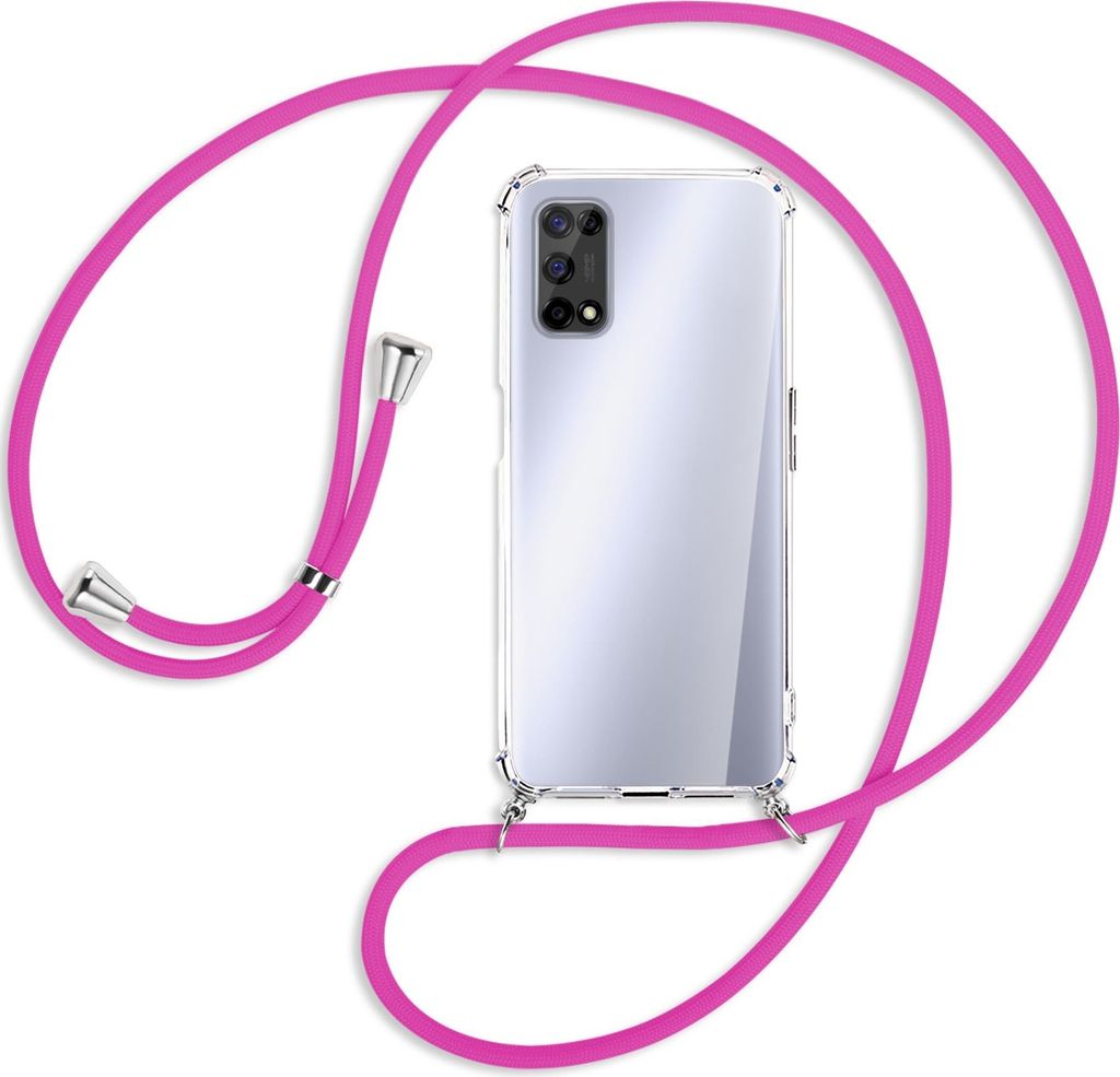 Handykette Backcover-Schutzhülle mit Band (Metall silberfarben) für Realme 7 5G / V5 5G - hot pink