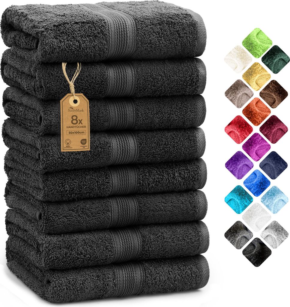 Frottier Handtücher 8er Pack 50x100cm, 100% Baumwolle, Schwarz