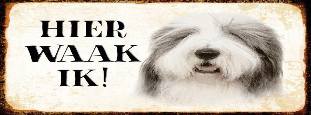 vianmo Blechschild 10x27 cm holländisch Hier Waak ik Bobtail Hund