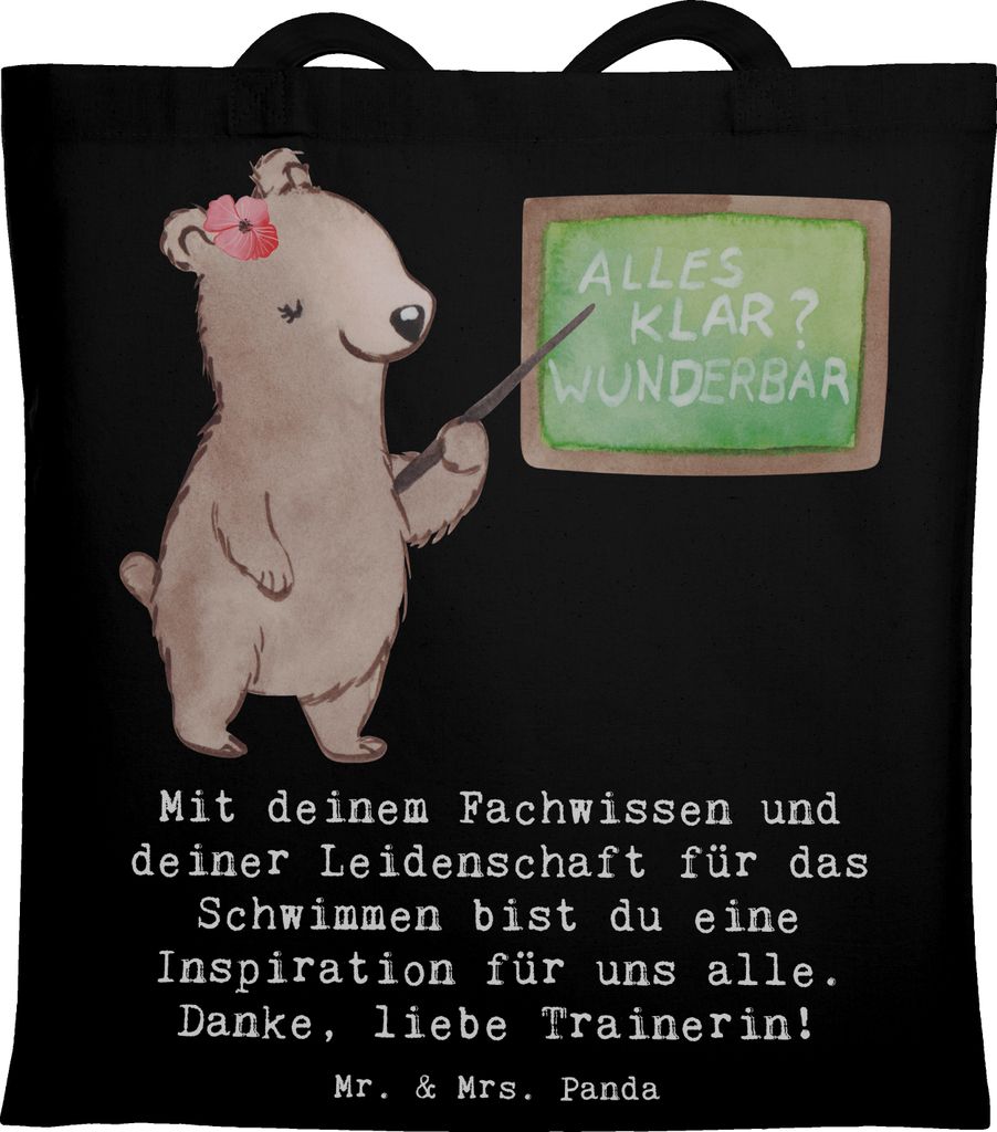 Mr. & Mrs. Panda Uni Tasche Schwimmen Trainerin Inspiration - Schwarz - Geschenk, Laptoptasche, Aufmerksamkeit, Sportart, Schwimmtrainer, Schwimmle...