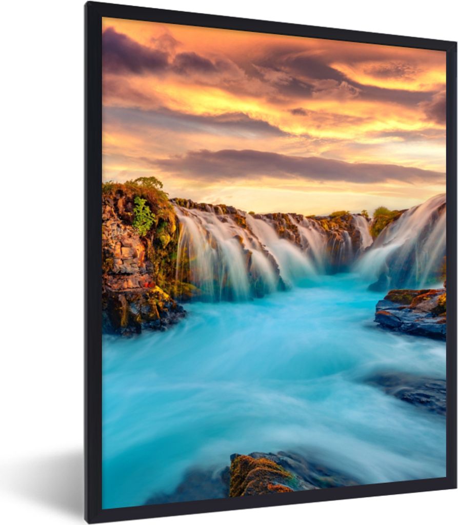 MuchoWow Gerahmtes Poster Wasserfall - Landschaft - Wolken - Natur 60x80 cm - Poster mit Schwarzem Bilderrahmen Wandposter Rahmen Foto Bilder - P...
