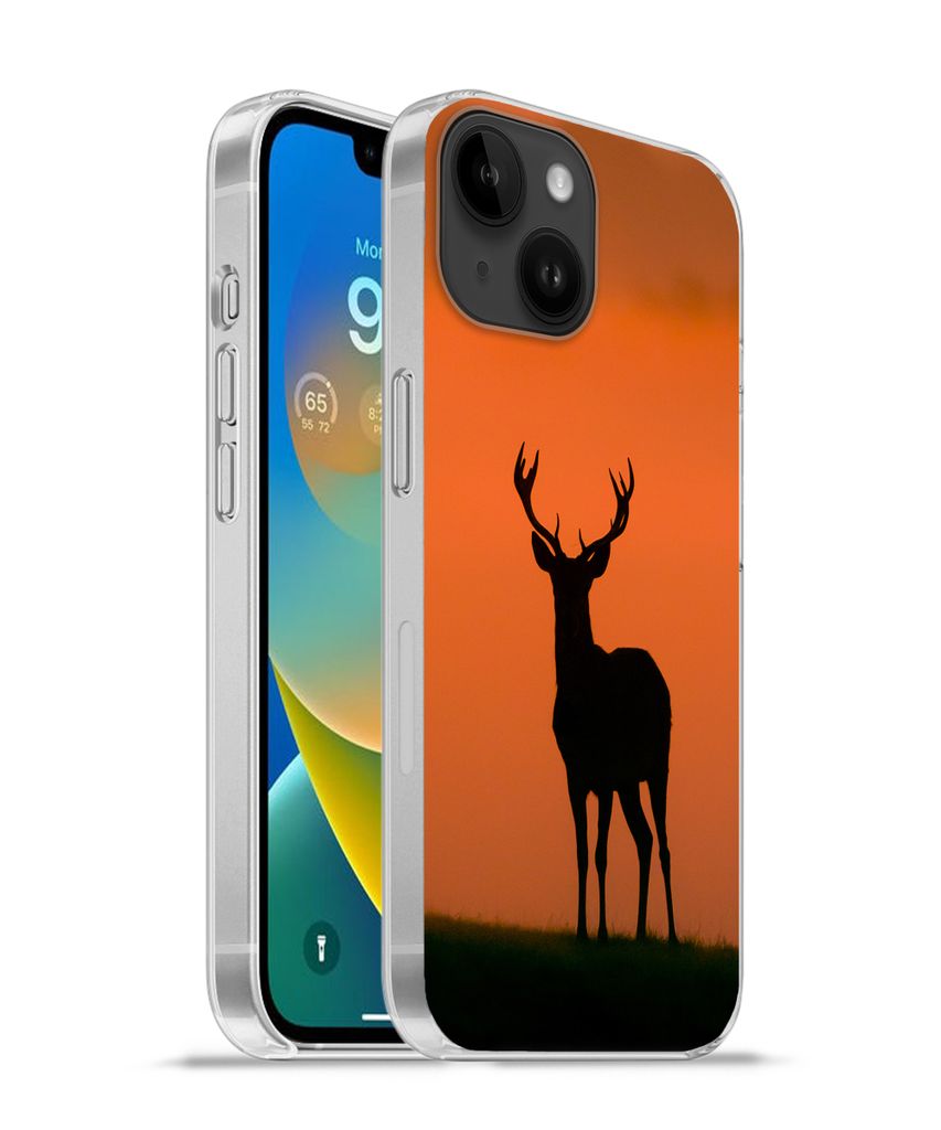 MuchoWow Handyhülle Schutzhülle Hülle für Apple iPhone 14 - Softcase Hirsch - Scherenschnitt - Nebel Silikon Softcase Handy Hülle - Mobiltel...