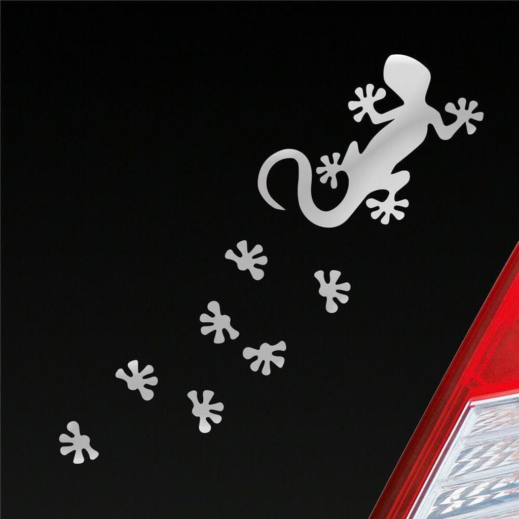 Auto Aufkleber Salamander Agame Echse Lizard Fußspuren 20x6 cm Silber Sticker Heckscheibenaufkleber