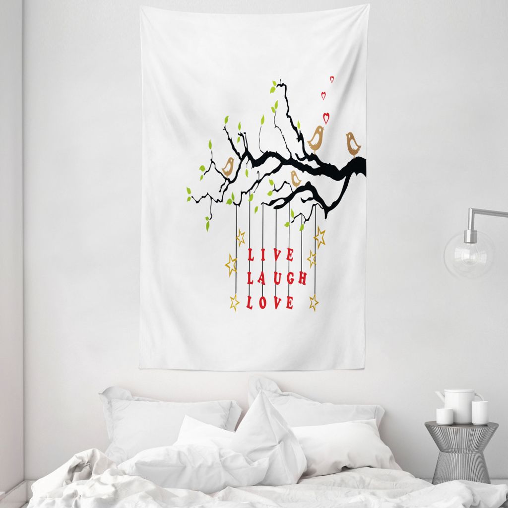ABAKUHAUS Lebe lache Liebe Wandteppich und Tagesdecke, Paare der Vögel aus Weiches Mikrofaser Stoff Waschbar ohne Verblassen Digitaldruck, 140 x 2...