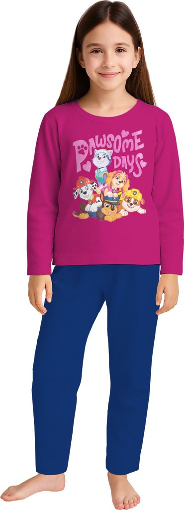 Paw Patrol Schlafanzug für Mädchen - Kinder Pyjama Set Langarm Oberteil mit Hose Pink/Blau 98-104