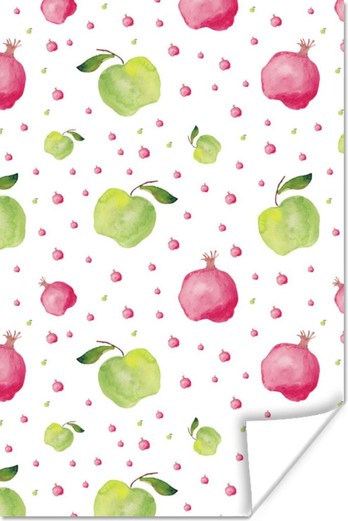 MuchoWow Poster Apfel - Granatapfel - Aquarellfarbe - Design 40x60 cm - Plakate für die Wand - Poster Babyzimmer