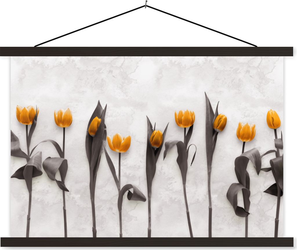 MuchoWow Textilposter Blumen - Tulpen - Marmor 60x40 cm mit schwarzem Rahmen - Hölzernes