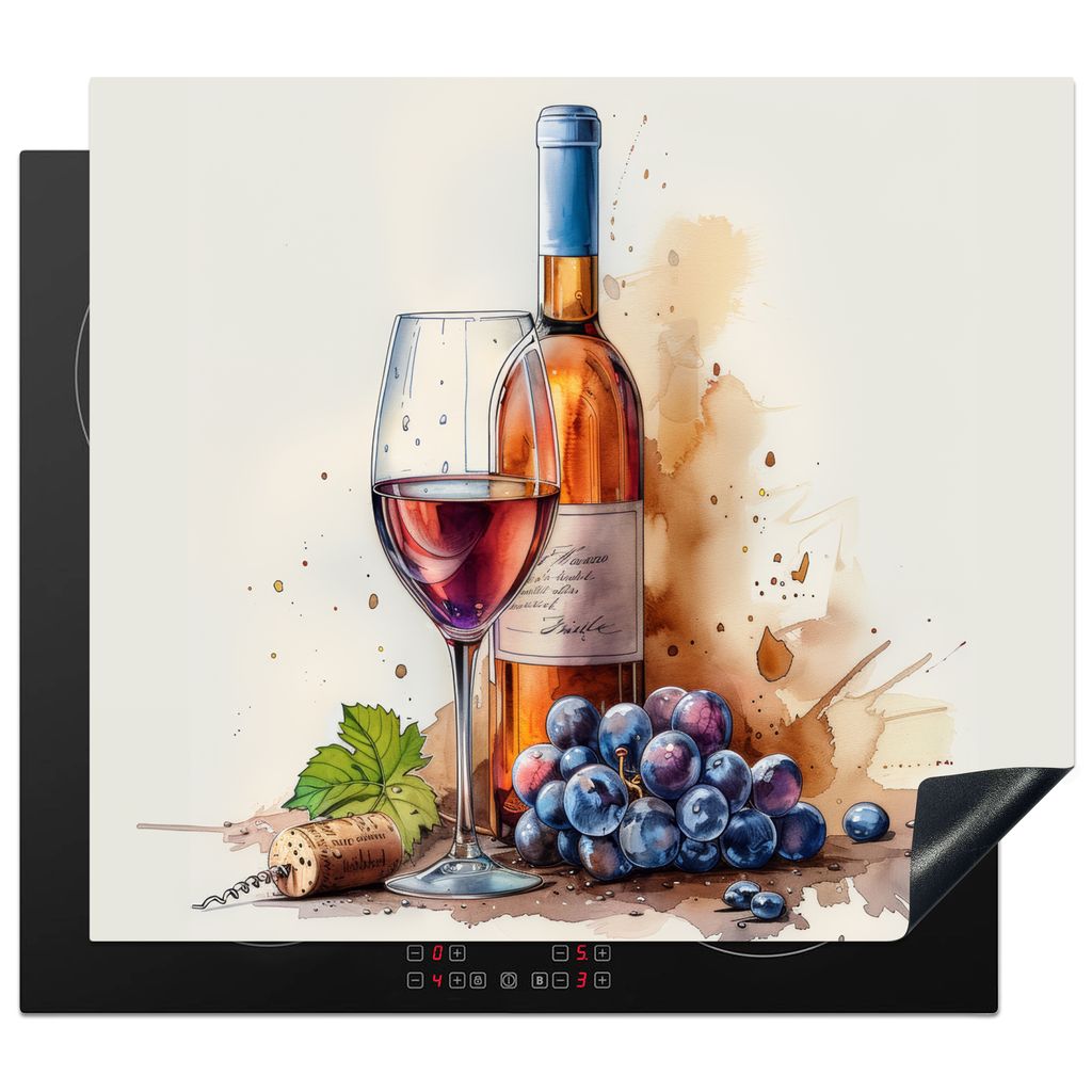 KitchenYeah Herdabdeckplatte Roséwein - Glas - Trauben , 58x51cm, Küche Deko, Glaskeramikkochfeld Herdabdeckung, Abdeckplatte fùr Kochfeld