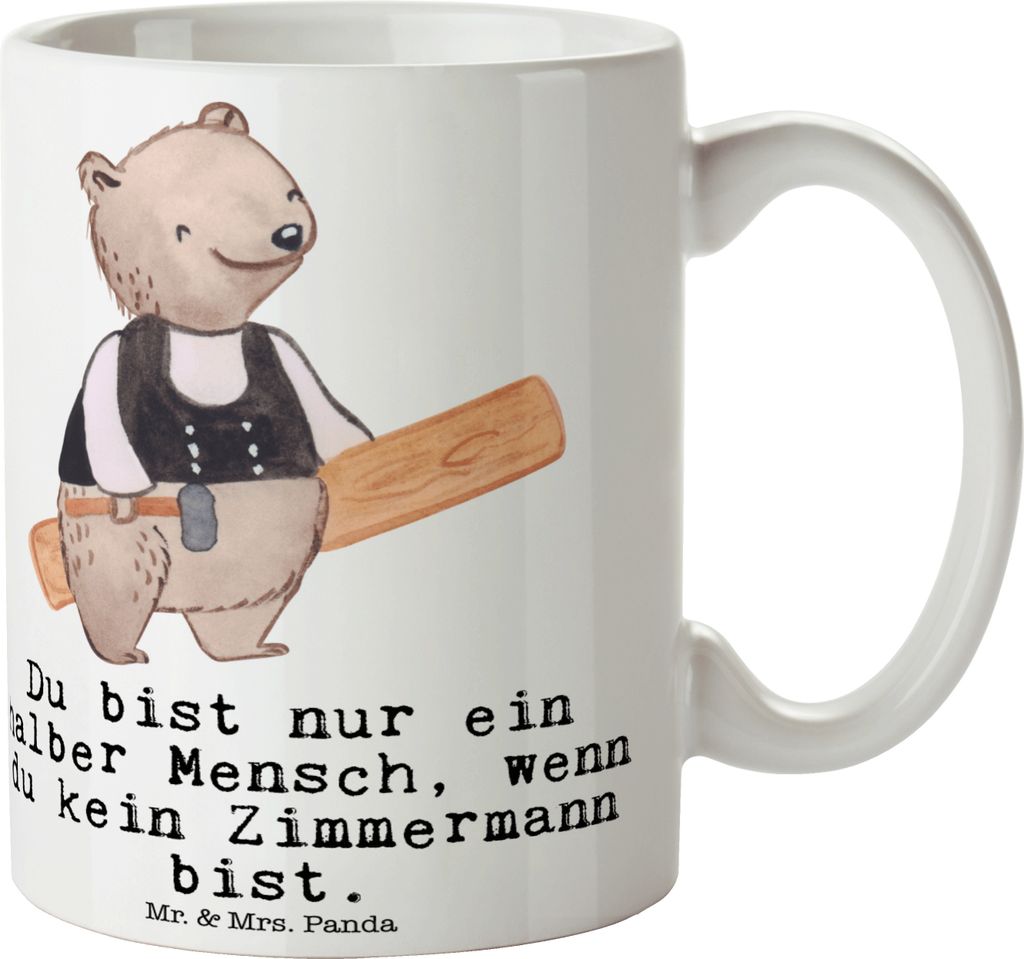 Mr. & Mrs. Panda Trinkbecher Zimmermann Herz - Weiß - Geschenk, Kaffeetasse, Tasse, Kaffeebecher, Geschenktasse, Teetasse, Becher