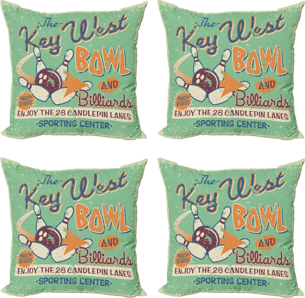 ABAKUHAUS Jahrgang Kissenbezug Set (4 Stück), Vintage Bowling-Plakat, Moderner Doppelseitiger Digitaldruck, 40 cm x 40 cm, Fern Green Burgundy