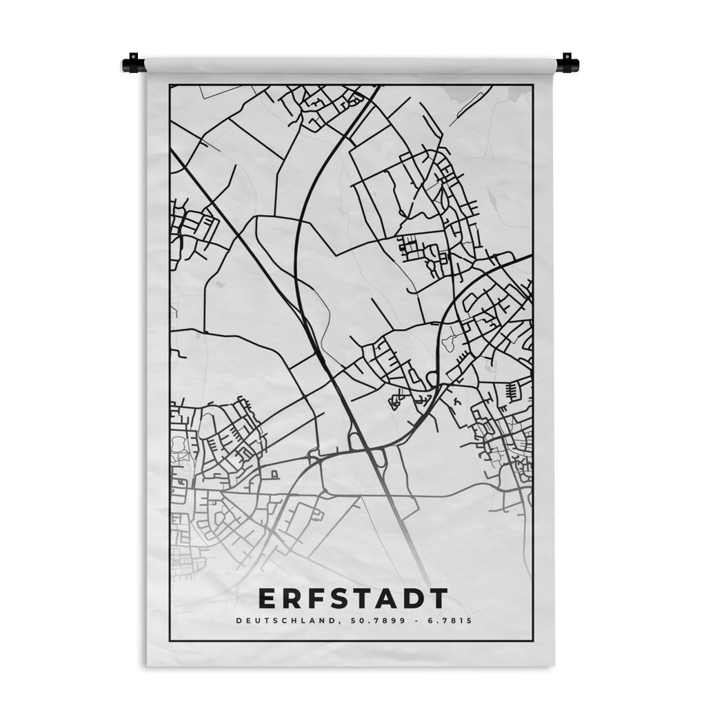 MuchoWow Wandteppich Wandbehang Stadtplan - Karte - Erfstadt 60x90 cm Tapisserie Dekoration Wandtuch - Foto-Teppich - Abwaschbar