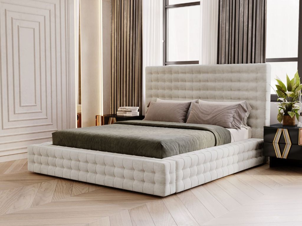 GrainGold Polsterbett Barbados 140x200 cm - Bett 140x200, Polsterbett mit Bettkasten und Lattenrost - Creme (Elegance 1)