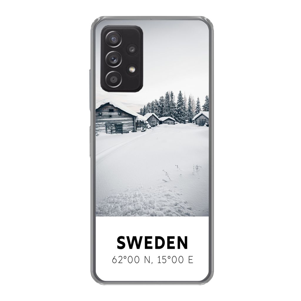MuchoWow Handyhülle Schutzhülle Hülle für Samsung galaxy a73 Schweden - Schnee - Bäume Silikon Softcase Handy Hülle - Handyhülle