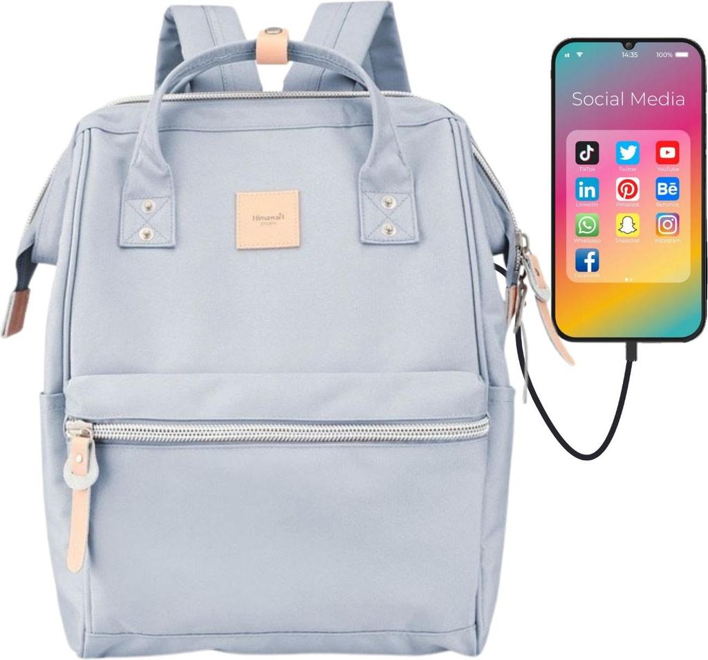 Rucksack taubengrau 19L wasserdicht mit USB-Anschluss und Produktbild 