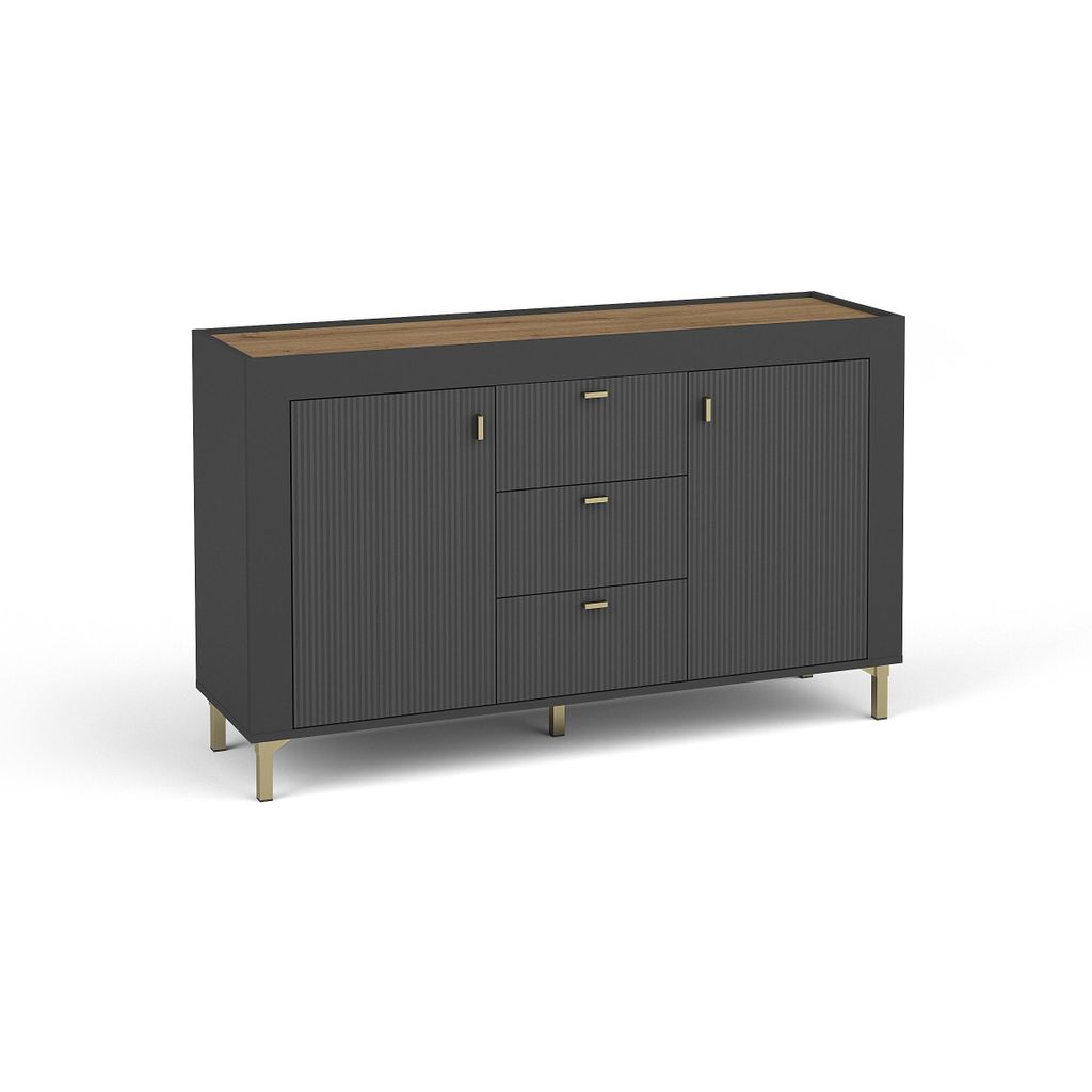 Kommode MONTA Sideboard mit 2 Türen und 3 Schubladen, Schwarz