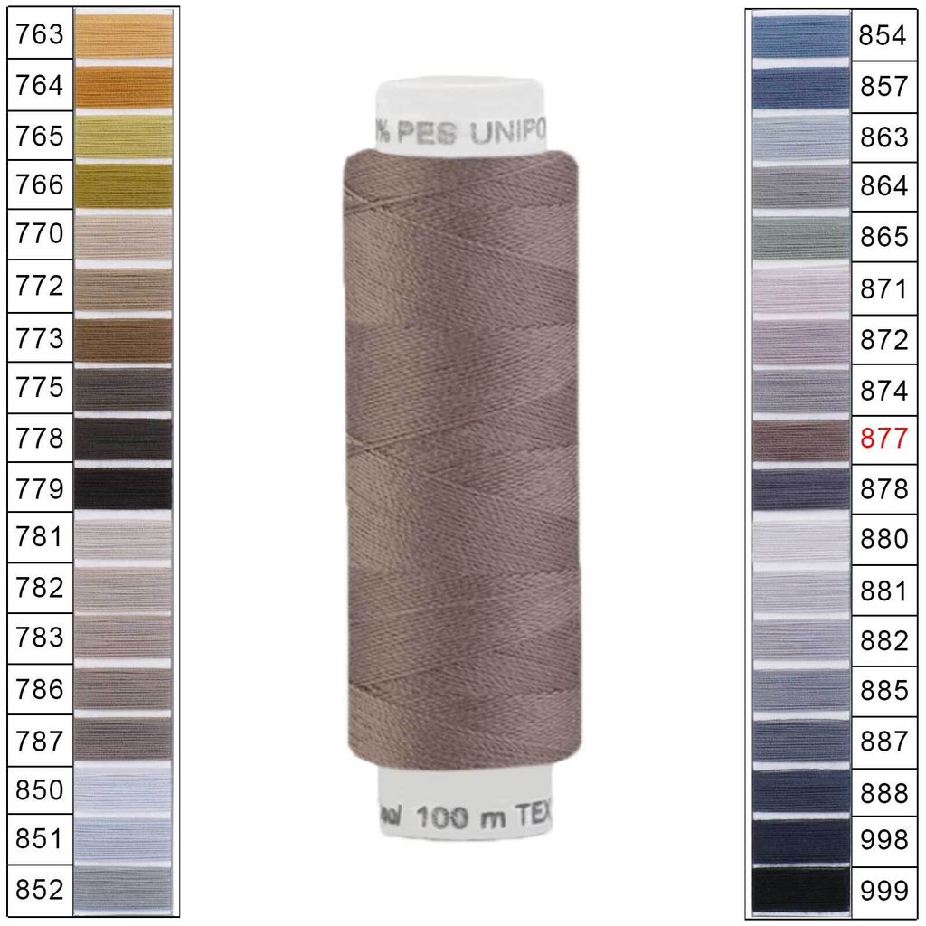 Nähgarn 100m Unipoly 120 Tex14x2 Polyester Nähfaden Nähmaschinengarn Farben 6v6 , Farbe:877