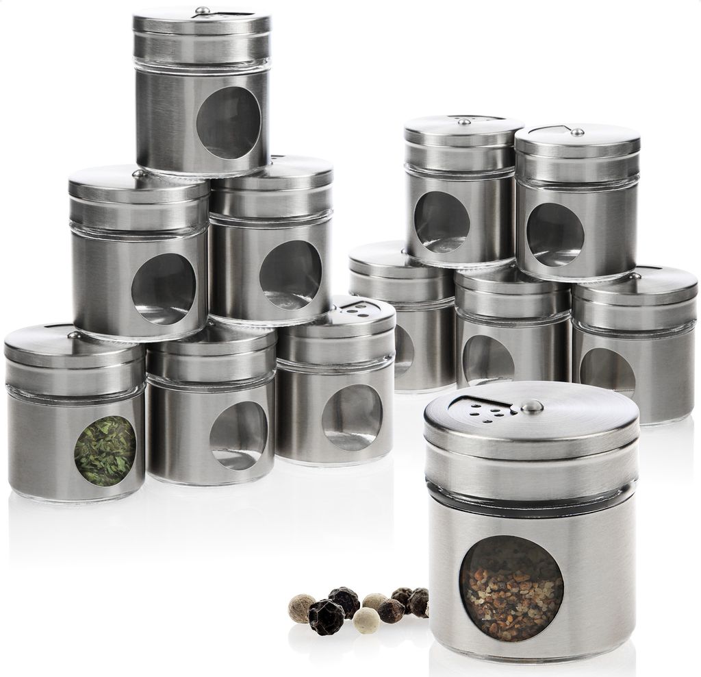 com-four® 12-teiliges Gewürzstreuer Set aus Edelstahl für Produktbild 