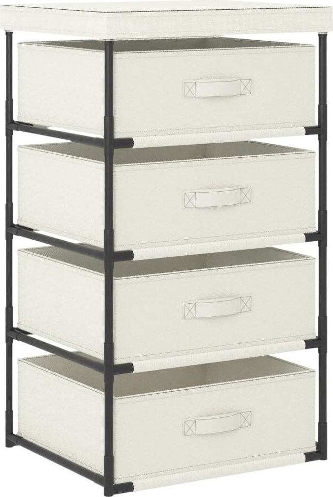 The Living Store Aufbewahrungsregal mit 4 Stoffkörben Stahl Creme
