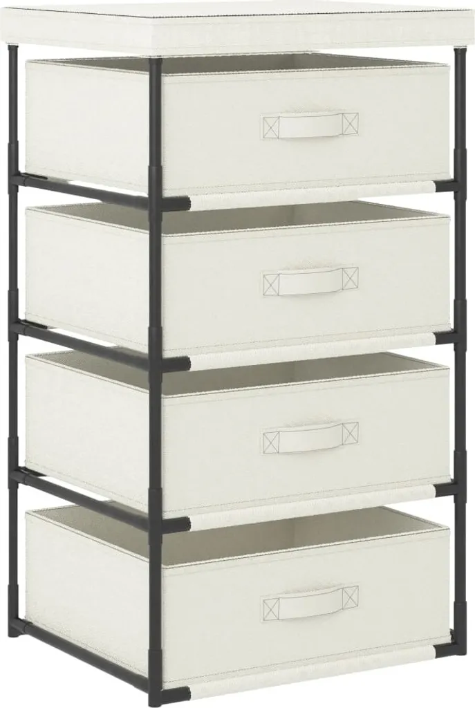Meuble de rangement vertical avec 4 bacs souples en acier et tissu