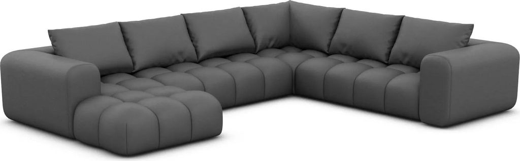 Kunstleder U-Form XXL Wohnlandschaft Lavera Dunkelgrau Links