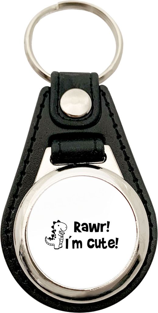 Huuraa Anhänger T-Rex I`m cute Geschenk Metall mit Kunstleder Einkaufswagenlöser T-Rex Präsent