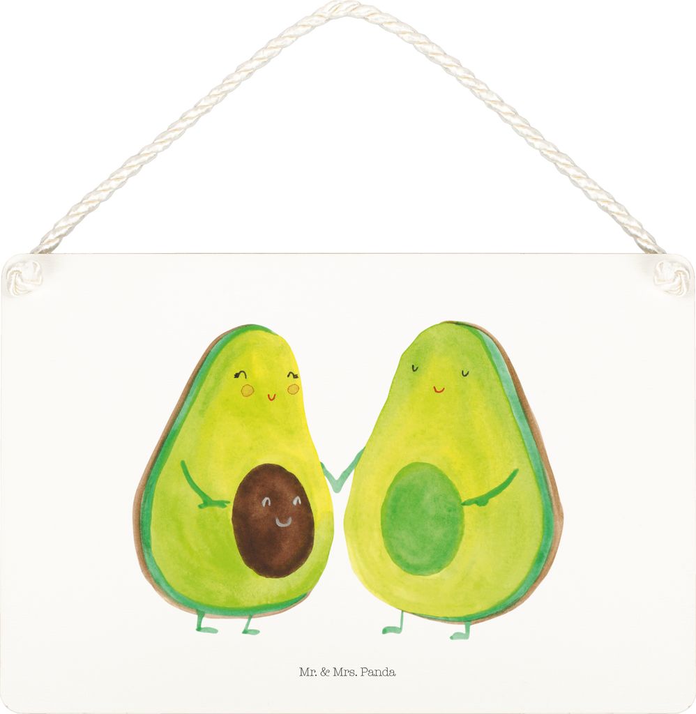 Mr. & Mrs. Panda Holzschild Avocado Pärchen DIN A5 - Weiß - Geschenk, Liebe, holzbild, Kinder, Schwangerschaft, kleine aufmerksamkeit, Wandbild H...
