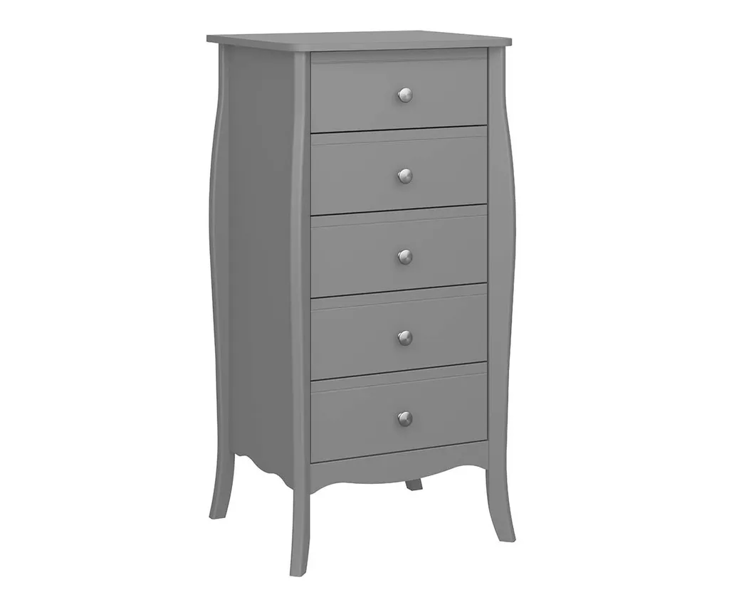 Chiffonnier Baroque Gris Foncé à 5 Tiroirs - Meuble de Chambre Rétro