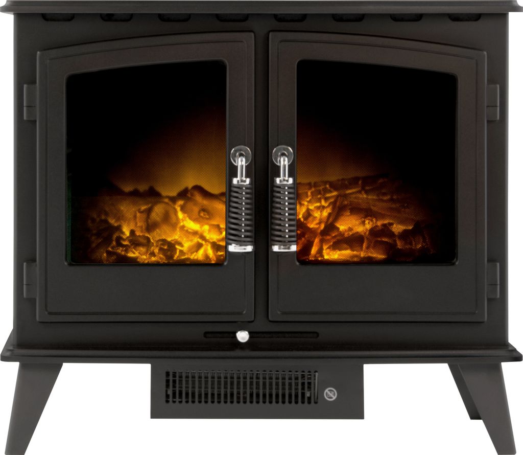 Adam Woodhouse Elektroherd in Schwarz, freistehend, Maße 54cm x 63 cm x 30 cm mit Heizleistung 0,9kW - 1,8 kW und LED Flamme
