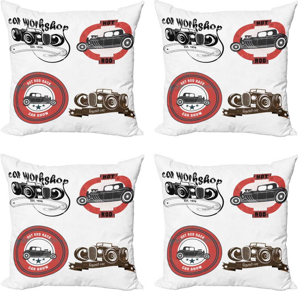 ABAKUHAUS Autos Kissenbezug Set (4 Stück), Retro Cars Pop-Art, Moderner Doppelseitiger Digitaldruck, 50 cm x 50 cm, Mehrfarbig
