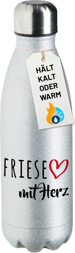 Huuraa Sportflasche Friese mit Herz Geschenk 500ml Silver Wasserflasche Friese Überraschung