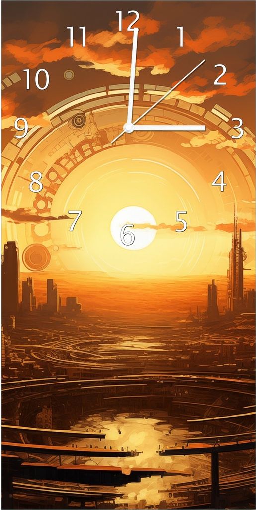 Wallario Design Wanduhr bedruckt, Größe 30 x 60 cm, Motiv: Sonnenportal in die Zukunft