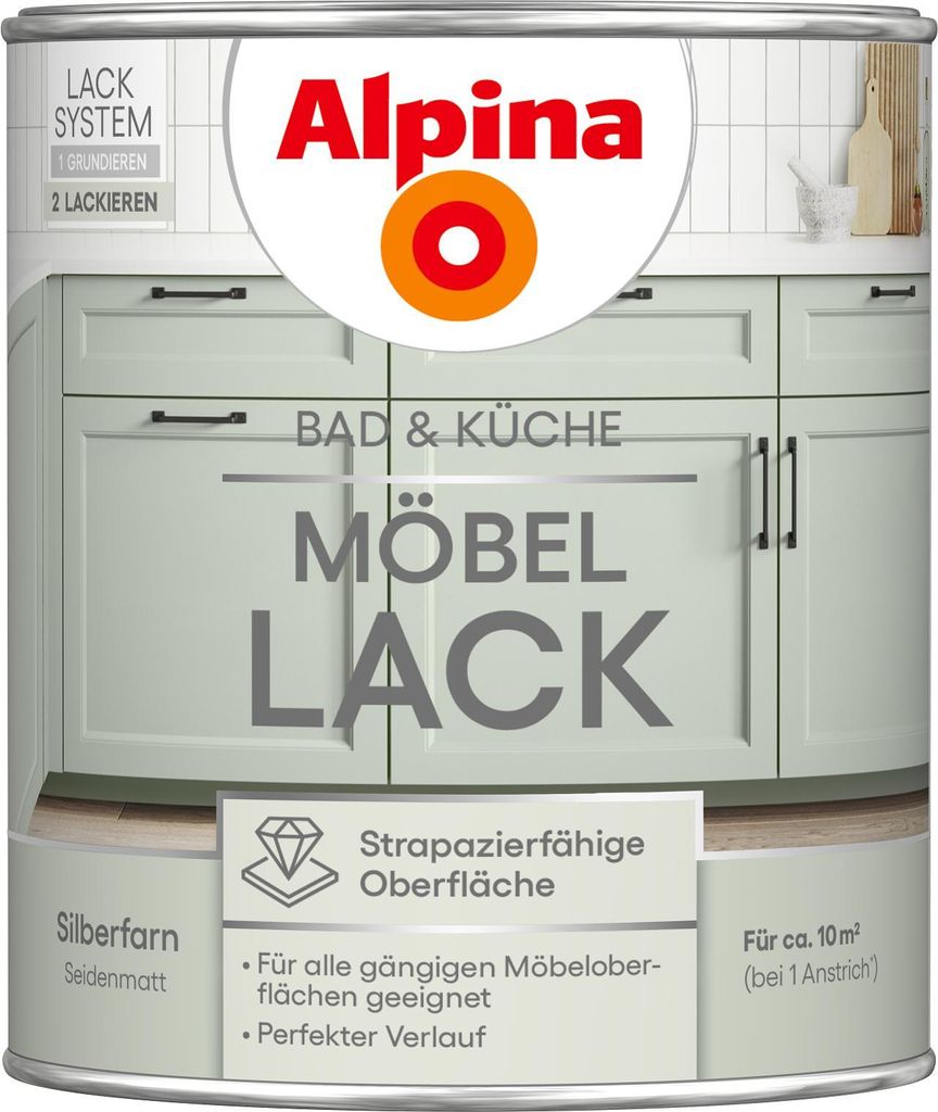 Alpina Bad & Küche Möbel-Lack 750ml Silberfarn seidenmatt Produktbild 